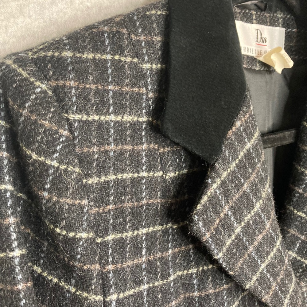 Vintage Danielle Martin‎ Wool Plaid Blazer Suede Collar Jacket Academia 8 Black - Picture 6 of 11
